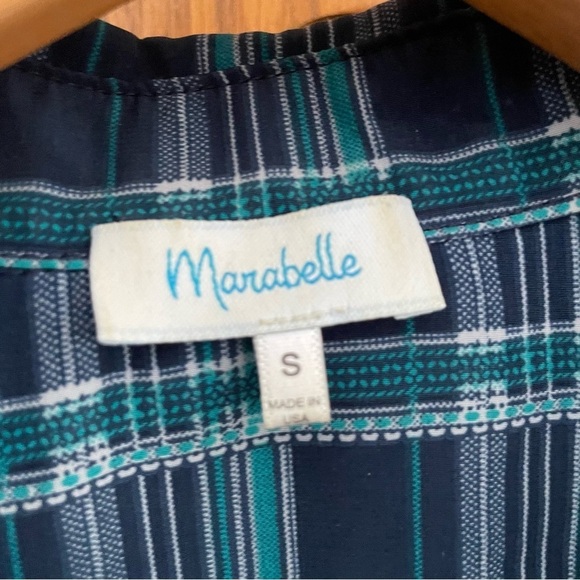 Marabelle Blue Green Plaid Cinch Waist Shirt Dress - Picture 3 of 10